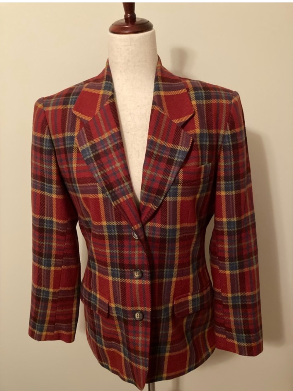 GAP VINTAGE Red Plaid Blazer with Multicolor Windowpane wool blend size small